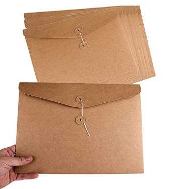 Imagem de 10 envelopes de papel Kraft A4, pastas de arquivos, pasta de documentos, com fecho de cordão para carteira, bolsos, sacos de arquivos, bolsa organizadora de papelada, para escritório, escola, casa