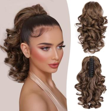 Imagem de Extensão de rabo de cavalo de 30 cm - Extensões de cabelo de rabo de cavalo com presilha, extensões de cabelo ondulado cacheado, extensão de rabo de cavalo com clipe de garra sintética para mulheres