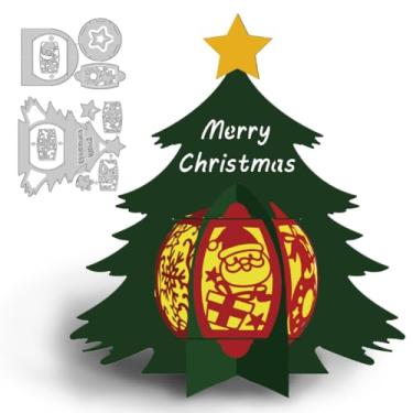 Imagem de DELORIGIN Lanternas de árvore de Natal 3D, matrizes de corte, estêncil, aço carbono, recortes, molde de gravação em relevo para cartões de felicitações de Natal, álbuns, convites, envelopes, decoração