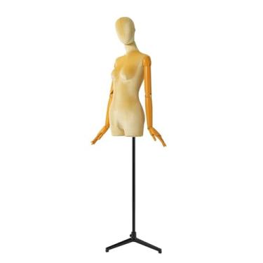 Imagem de Mannequin Manequins de varejo humano para loja de roupas, altura ajustável de 62,2 a 78,7 pol., suporte de metal para manequim, braço de madeira maciça articulado(Yellow,Triangle)