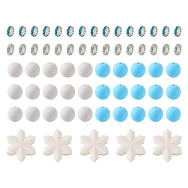 Imagem de Spritewelry 65 peças de contas de silicone de Natal flocos de neve de inverno contas espaçadoras de strass de vidro contas espaçadoras redondas azuis brancas soltas para colares, pulseiras, chaveiros