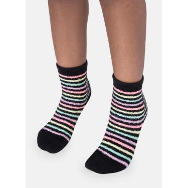 Imagem de Meia Soquete Puket Kids Listrada Preto 23 a 27, Preto, 23 A 27