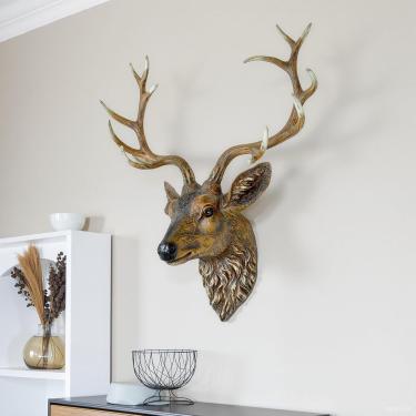Imagem de Escultura De Parede De Cabeça De Veado Decoração De Arte De Parede Pendurada Grande Escultura De Cabeça De Veado De Rena De Resina Falsa, Decoração De Chifres De Veado 3d Gal, 75cm