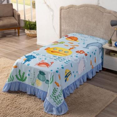 Imagem de Colcha Solteiro Avulsa Cobre Leito Infantil Fundo Do Mar