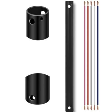 Imagem de Haste de extensão de ventilador de teto de 61 cm, haste de ventilador de teto preta fosca de 2,5 cm de diâmetro externo (sem roscas) com fios de 5 x 18-AWG, lança de ventilador de 6 metros adequada
