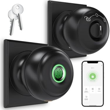 Imagem de GeekTale Fechadura de porta com impressão digital, fechadura inteligente com aplicativo, fechadura biométrica, maçaneta de porta de impressão digital, maçaneta de porta inteligente para quarto