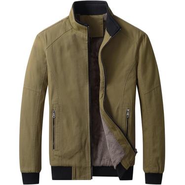 Imagem de Jaquetas Masculinas De Lã Sherpa à Prova De Vento Com Gola Virada Para Baixo Manga Longa Cor Sólida Ajuste Regular Quente Grosso Militar Jaqueta Bomber Agasalhos De Trabalho Com, A-Black, L