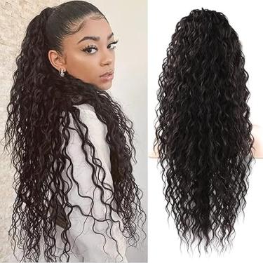 Imagem de Extensão de rabo de cavalo preto de 50,8 cm, rabo de cavalo com cordão para mulheres, extensões de cabelo longo ondulado, rabo de cavalo com extensões de cabelo humano para uso diário (cabelo