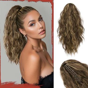 Imagem de SOFEIYAN Extensão de rabo de cavalo, extensão de rabo de cavalo com clipe de garra de 40,6 cm, ondulado, cacheado, rabo de cavalo sintético, extensões de cabelo sintético para mulheres - Loiro mel