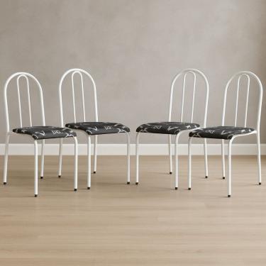 Imagem de Conjunto 4 Cadeiras para Cozinha e Sala de Jantar Branco/Preto Floral