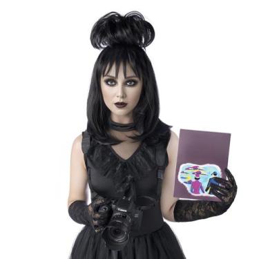 Imagem de Peruca de cosplay MUPUL preta com coque para mulher, fantasia de Hallo