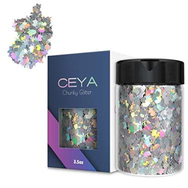 Imagem de Ceya Unicórnio holográfico com glitter confete de 7 mm, 125 g, laser, prata, brilhante, floco de resina, iridescente, para copo de epóxi, geleca, unha DIY, decoração de festa de festival, cartão de