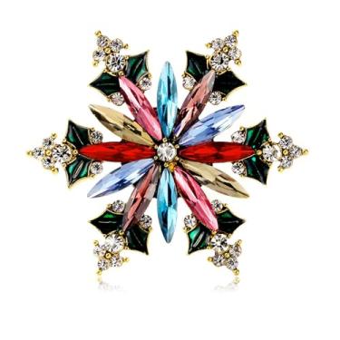 Imagem de Broche de floco de neve para mulheres strass cristal roupas elegantes chapéu bolsa saia acessórios de inverno fantasia de Natal joias presentes, Medium, Liga de aço, Sem Pedra Preciosa