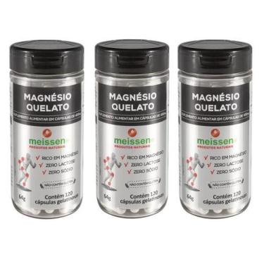 Imagem de Kit 3 Frascos - Magnesio Quelato 120 Capsulas 433Mg - Meissen
