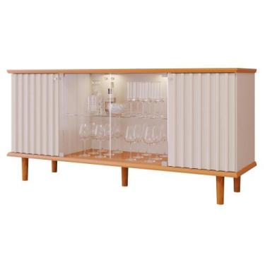 Imagem de Buffet Porto 4 Portas 165cm Com LED Off White/Cinamomo Pés Madeira - D