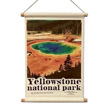 Imagem de SHOXREM Pôster de viagem do Parque Nacional Yellowstone – Pôsteres vintage pendurados com moldura de madeira para sala de estar, escritório, sala de aula, quarto, sala de jogos, decoração de parede de