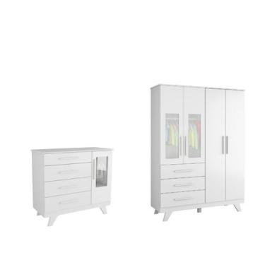 Imagem de Guarda roupa e Cômoda Moveis Peroba Retro 100% MDF Branco