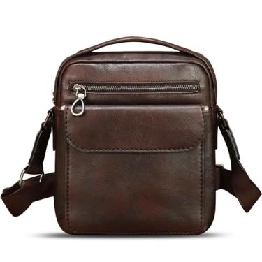 Imagem de Bolsa mensageiro de couro genuíno para homens, bolsa tiracolo vintage, bolsa masculina, Café