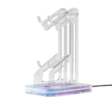 Imagem de Suporte de fone de ouvido universal RGB para controle duplo RGB com 9 modos de luz e 2 portas de armazenamento de carregamento USB, acessórios de jogos para mesa compatíveis com Nintendo Switch Xbox