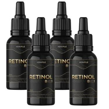 Imagem de 04 Frascos Retinol 8 em 1 Gotas 30ml – Saúde da Pele, Bigode Chinês e Rugas | Antienvelhecimento Facial | Anti-Rugas