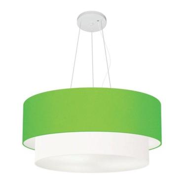 Imagem de Lustre Pendente Duplo Cilíndrico Vivare Md-4073 Cúpula Tecido 80x60cm - Bivolt Verde-limão-branco 127/220v