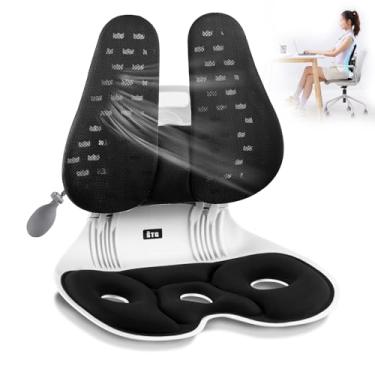 Imagem de ZZWS Suporte ergonômico para as costas, cadeira dobrável com almofada lombar inflável ajustável, ideal para estudantes, trabalhadores de escritório, mães que amamentam por muito tempo sentados no chão