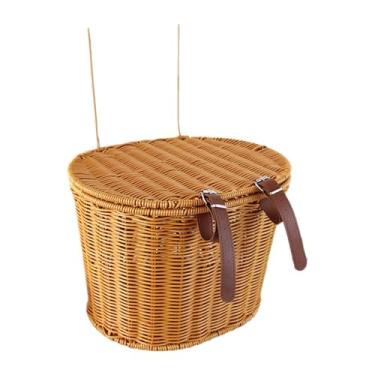Imagem de rockible Cesta de bicicleta infantil, cesta de compras para guidão de bicicleta, organizador de armazenamento, imitação de vime, armazenamento de ciclismo para