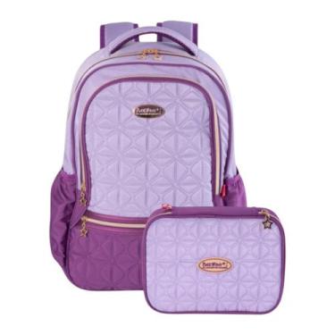 Imagem de Mochila De Costas Escolar Juvenil + Estojo 100 Lápis Matelassê Meninas