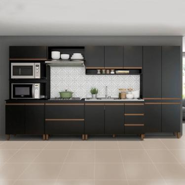 Imagem de Armário de Cozinha Modulada Gourmet com Balcão Pia Sabrina 360x202Cm 6 Peças MDP Preto Menu Móveis