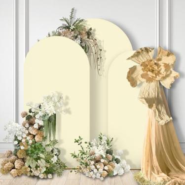 Imagem de GOJAWAY Conjunto de 3 capas de arco de casamento branco marfim de 1,8 m de elastano para arco de casamento para topo redondo Chiara Arch Back, suporte para decoração de festa de aniversário, cerimônia