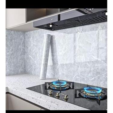 Imagem de Papel de Parede Adesivo Brilhante - 3m x 60cm, Ideal para Cozinha, Banheiro e Área de Serviço(Cinza 3m x 60cm,2 rolos)