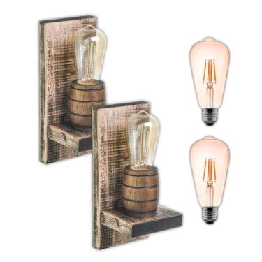 Imagem de Kit 2 Arandelas Barril Delenha Decor Rústica + Lâmpadas