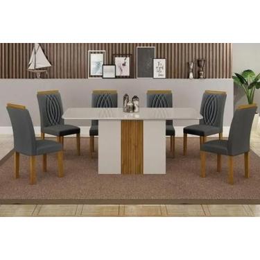Imagem de Mesa Doha 1,60 Off/Decor Tampo Off C/Vidro 6 Cadeiras Doha - Leifer Mó