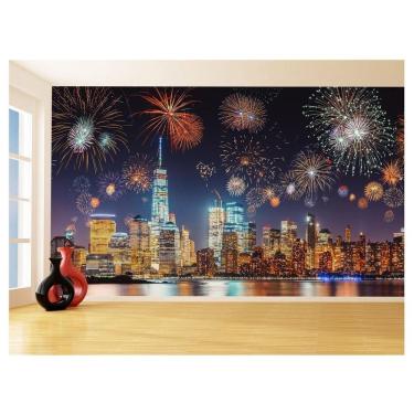 Imagem de Papel De Parede Prédios Noite Fogos Artifício 3,5M Ncd382