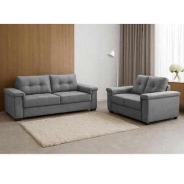 Imagem de Conjunto Sofá 3 e 2 Lugares Veludo Palazio Ferguile, Veludo Grafite