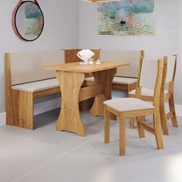 Imagem de Canto Alemão Hard com 2 Cadeiras Marrom/Linho Bronze - Viero Móveis