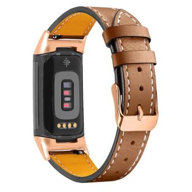 Imagem de Pulseiras de couro de reposição Mtozon para Fitbit Charge 6/5 - Brown