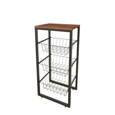 Imagem de Fruteira De Chão Preto Fosco Em Aço Amadeirado