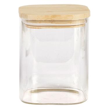 Imagem de Pote Mantimento Quadrado 700ml Vidro Tampa De Bambu Novicasa