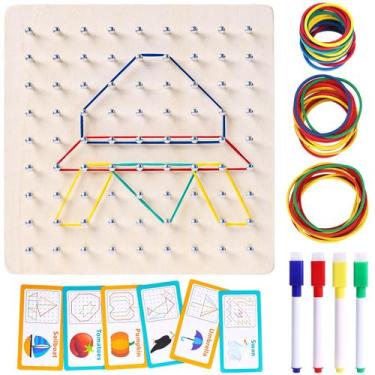 Imagem de Montessori de madeira Geoboard LoveStown com elásticos para crianças