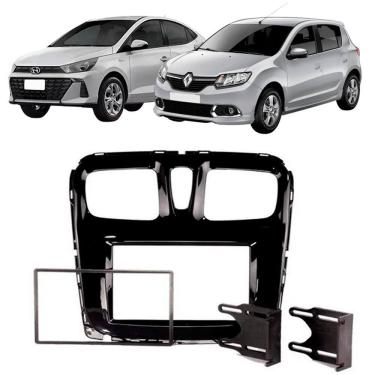 Imagem de Moldura 2 Din Sandero e Logan 2015 à 2024 Preta Painel Central Multimidia Mp5 Som Dvd Expex Epx 481