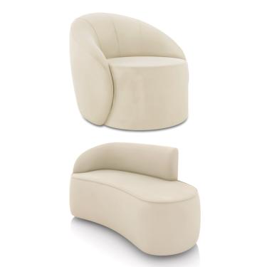 Imagem de Sofá 2 Lugares Orgânico 140cm Morgan e Poltrona Lua Veludo D03 - D'Rossi