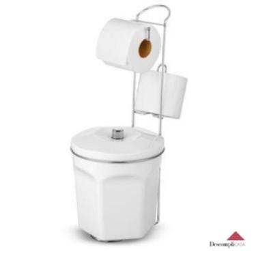 Imagem de Porta Papel Higiênico com Lixeira Branca 6L Suporte para 2 Rolos Cromado