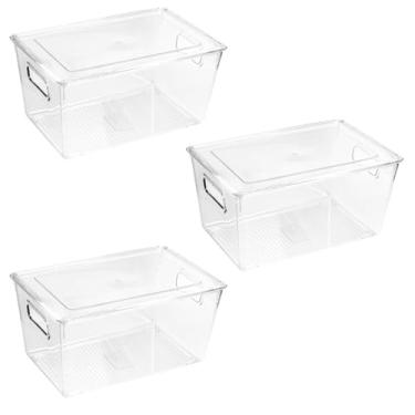 Imagem de Caixa Organizadora de Acrilico Tampa Geladeira Cozinha Transparente Banheiro(3xCaixa C/Tampa Médio)