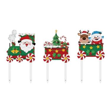 Imagem de XLWLLNJ 3 Placas de Natal para Jardim - Rena, Papai Noel E Boneco de Neve - Plugue de Aterramento de 12"