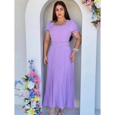 Imagem de Vestido Longo Festa Soltinho Fluido Elegante Decote Quadrado Evangélic