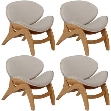 Imagem de Kit 4 Poltronas Decorativa Orgânica Sala Living Kadosh L02 Linho Bege - Lyam Decor