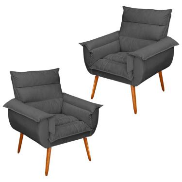 Imagem de Kit 02 Poltronas Decorativas Modernas Sala e Recepção Monza Pés Palito Veludo Cinza - Desk Design