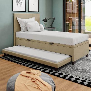 Imagem de Base Cama Box Baú Solteirão Com Cama Auxiliar Corino Skybox Cor Bege