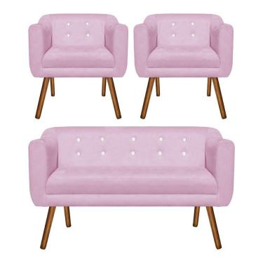 Imagem de Kit 01 Namoradeira e 02 Poltronas Julia Rosa Com Strass